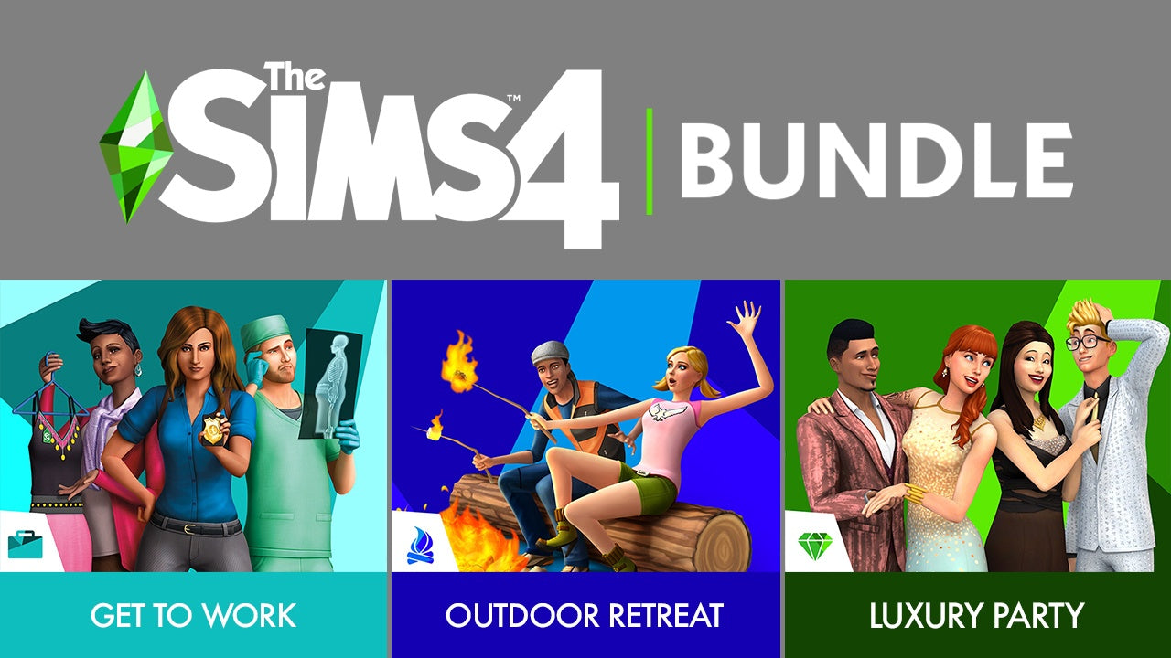 The Sims 4 Bundle - Get to Work, Outdoor Retreat, Luxury Party Stuff DLCs Origin CD Key