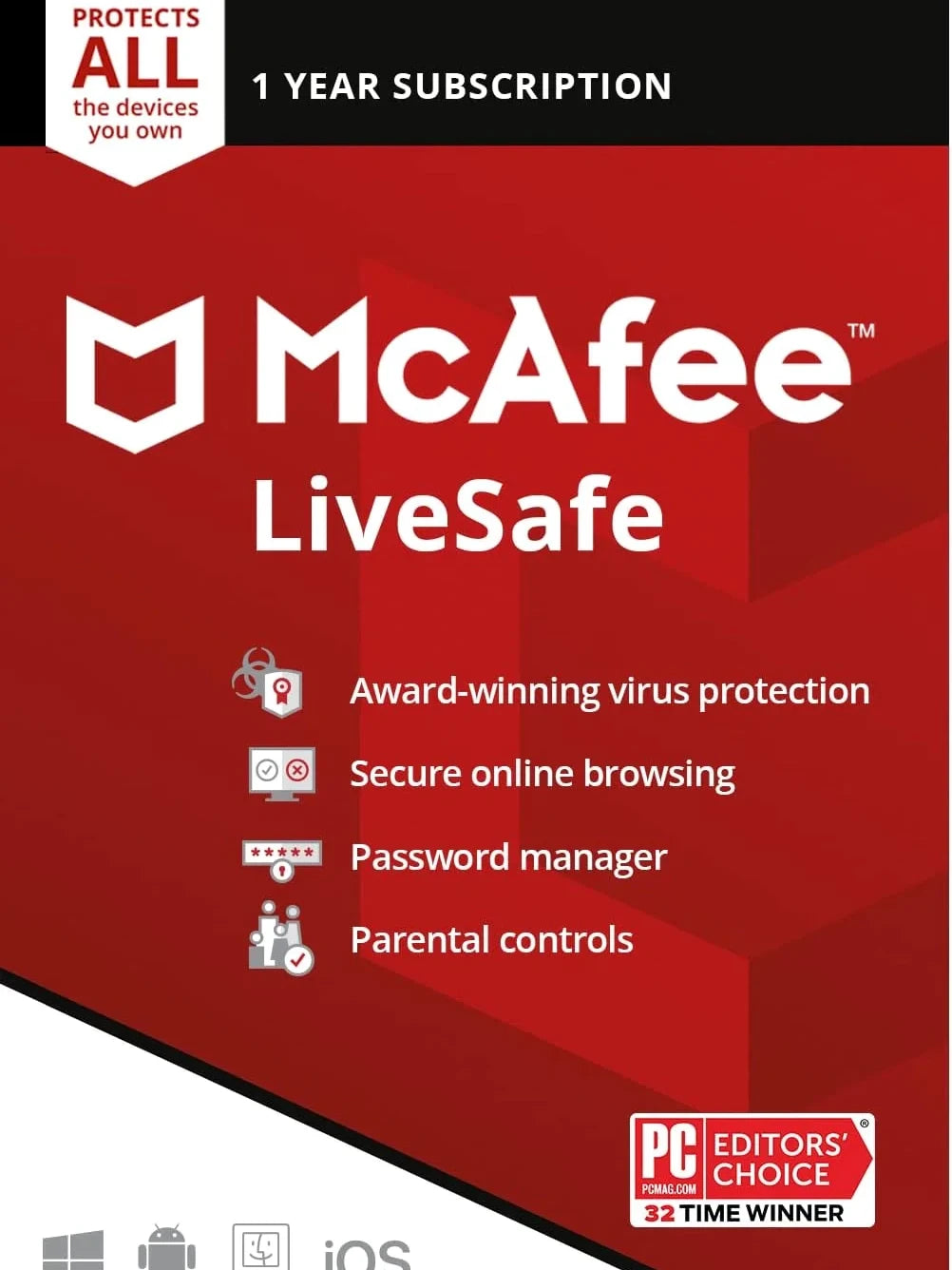McAfee LiveSafe Unlimited Devices 1 User 1 Year CD Key GLOBAL